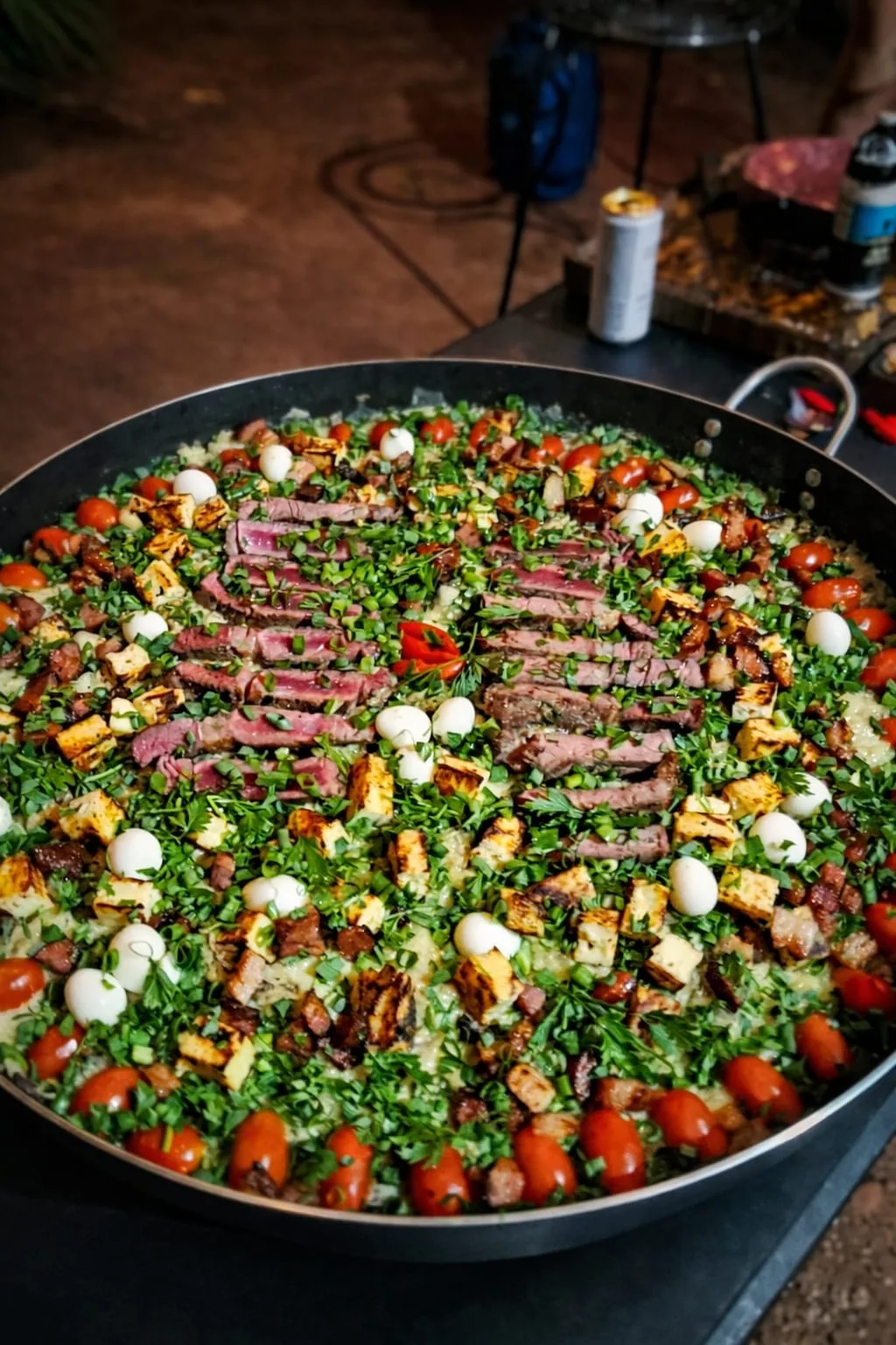 Prato de churrasco com vegetais e ervas